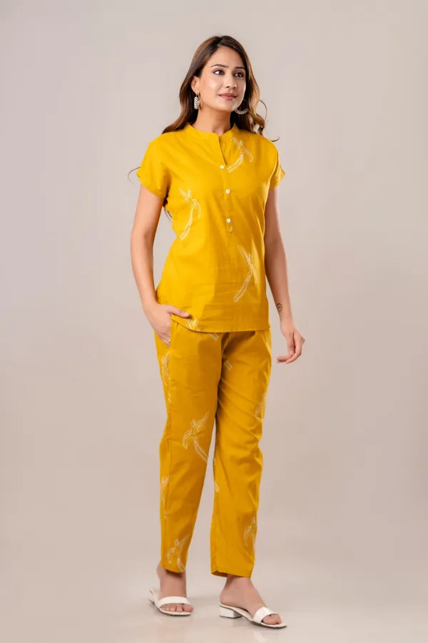 Yellow_Cotton_Dragonfly_Co_Ord_Set_Button_Down_Top_And_Pants