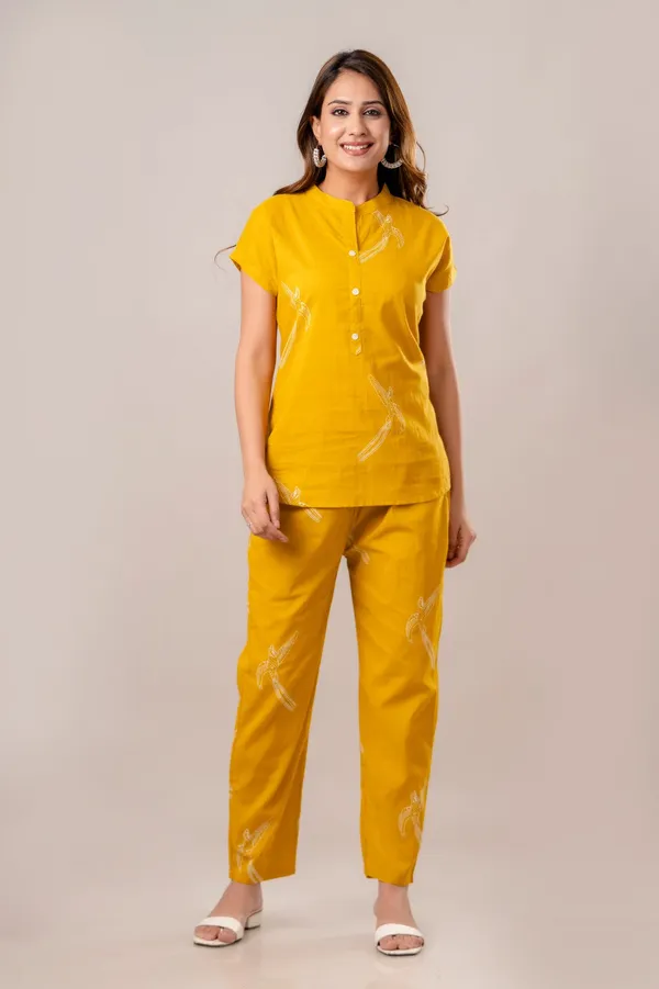 Yellow_Cotton_Dragonfly_Co_Ord_Set_Button_Down_Top_And_Pants