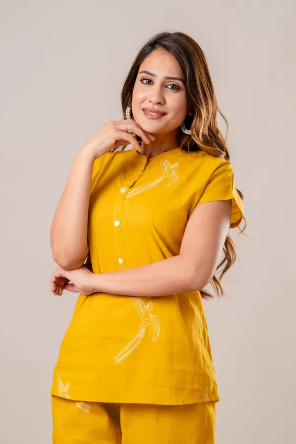 Yellow_Cotton_Dragonfly_Co_Ord_Set_Button_Down_Top_And_Pants