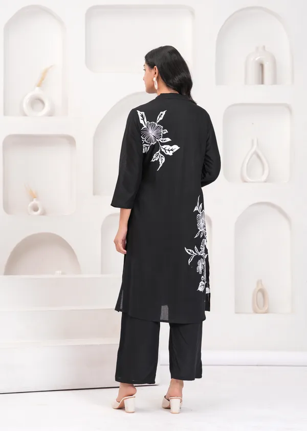 Black_Cotton_Floral_Co_Ord_Set_Button_Down_Top_And_Pants