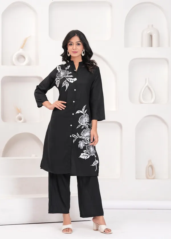 Black_Cotton_Floral_Co_Ord_Set_Button_Down_Top_And_Pants