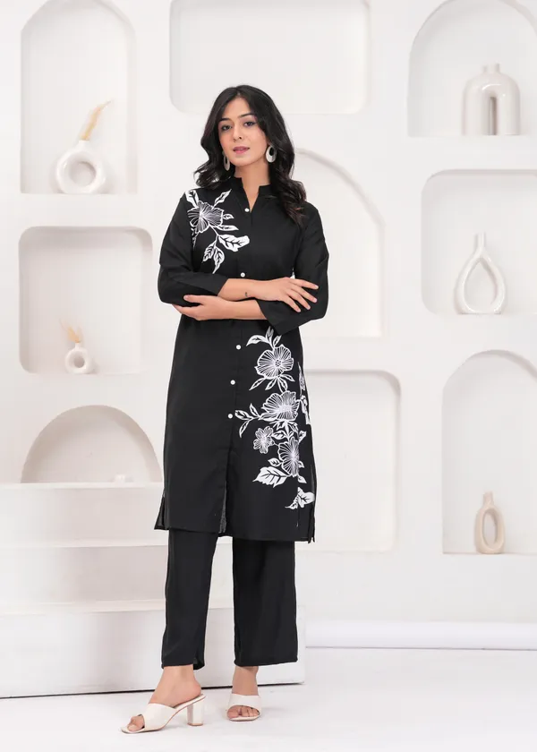 Black_Cotton_Floral_Co_Ord_Set_Button_Down_Top_And_Pants