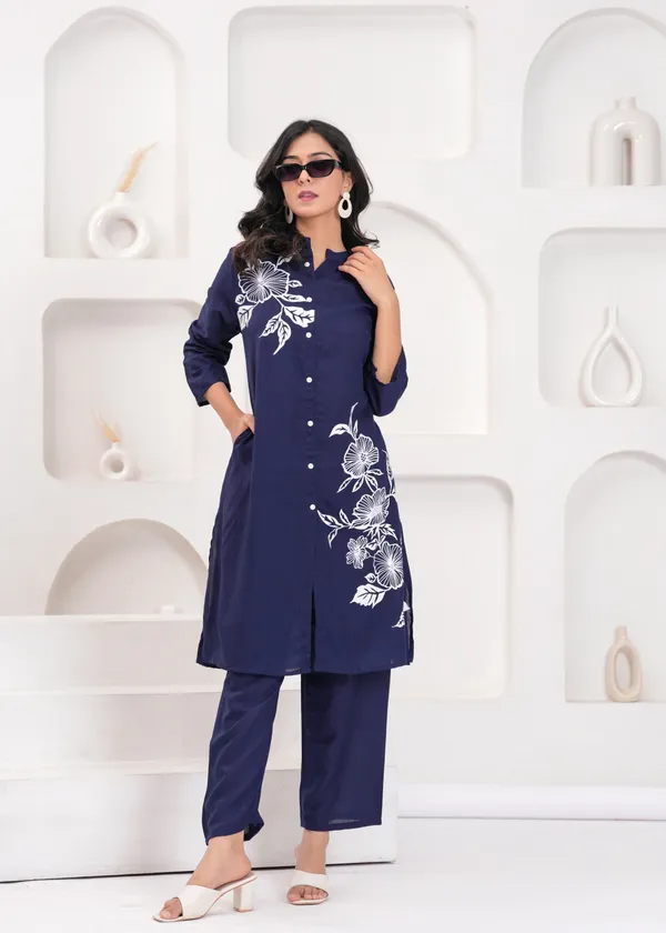 Navy_Cotton_Floral_Co_Ord_Set_Button_Down_Top_And_Pants