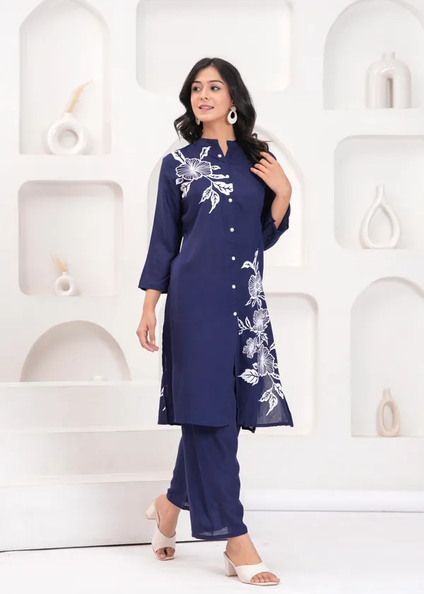Navy_Cotton_Floral_Co_Ord_Set_Button_Down_Top_And_Pants
