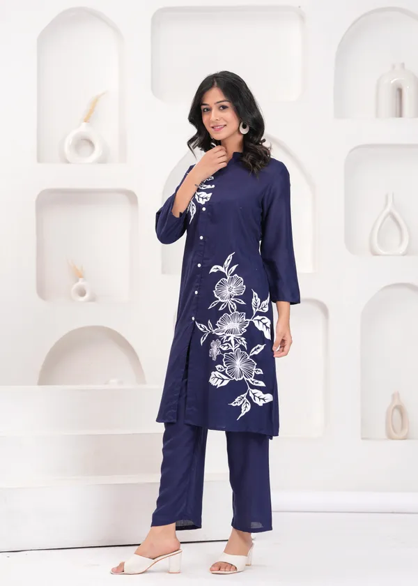 Navy_Cotton_Floral_Co_Ord_Set_Button_Down_Top_And_Pants