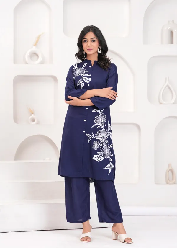 Navy_Cotton_Floral_Co_Ord_Set_Button_Down_Top_And_Pants