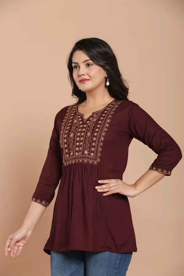 Mahroon_Glow_Embroidered_Kurti