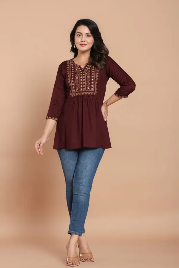Mahroon_Glow_Embroidered_Kurti