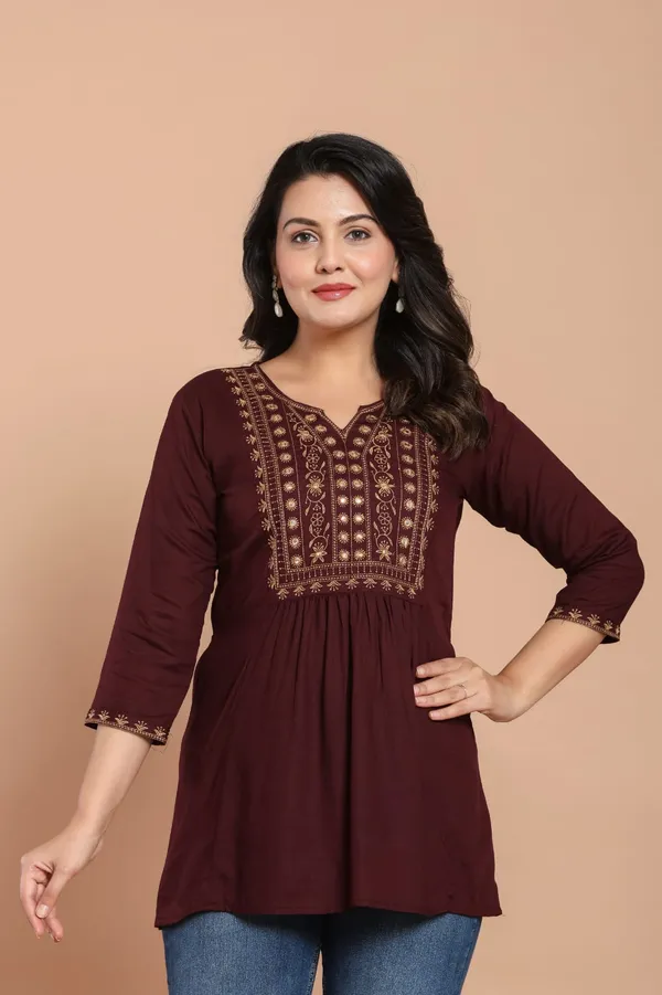 Mahroon_Glow_Embroidered_Kurti
