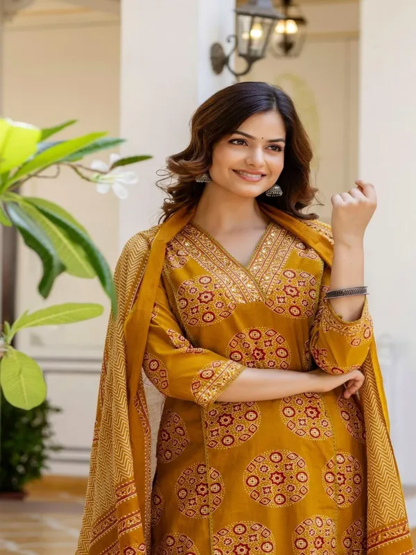 Golden_Ajrakh_3_Piece_Set