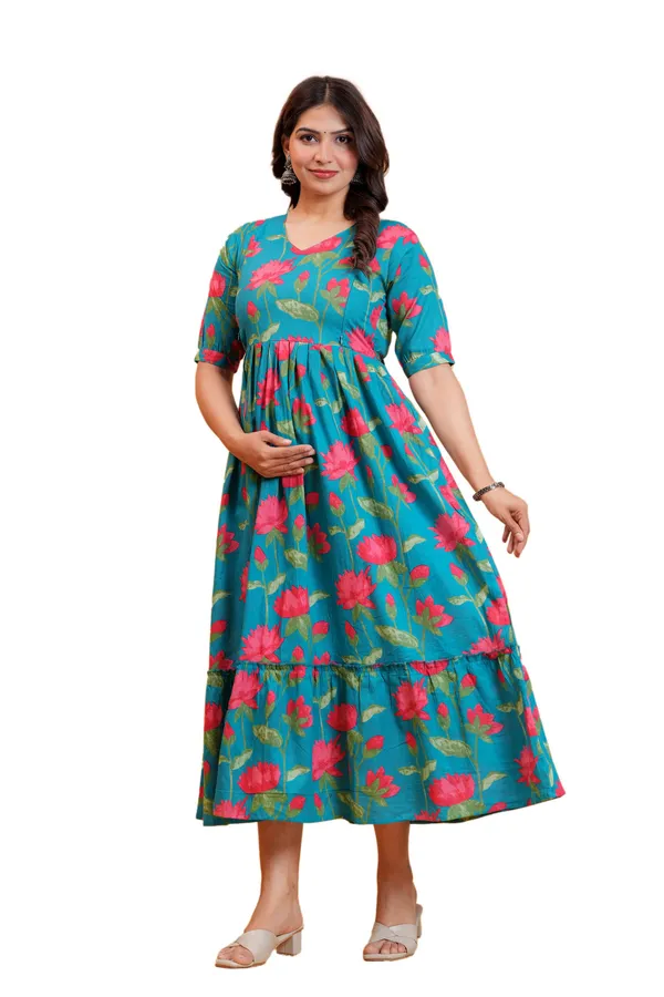 Teal_Lotus_Bloom_Maternity_Dress