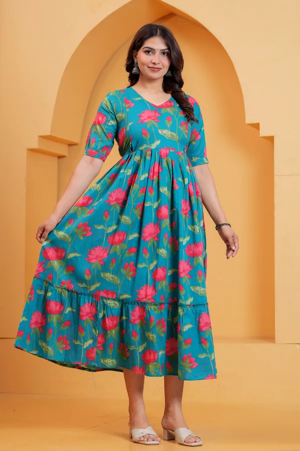 Teal_Lotus_Bloom_Maternity_Dress