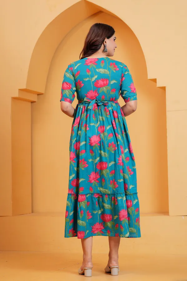 Teal_Lotus_Bloom_Maternity_Dress