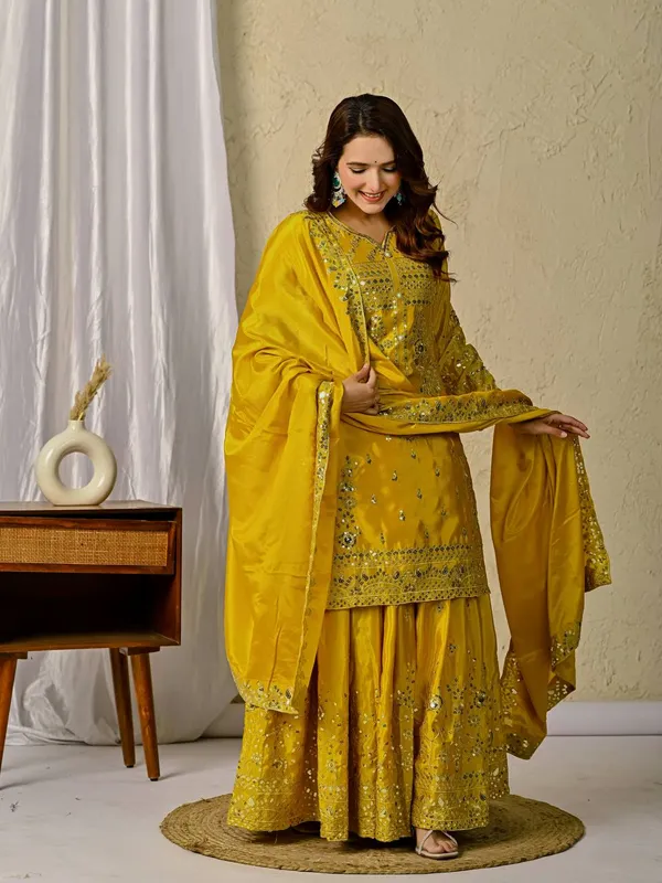 Yellow_Chinon_Silk_Kurta_Sharara_Set_For_Women