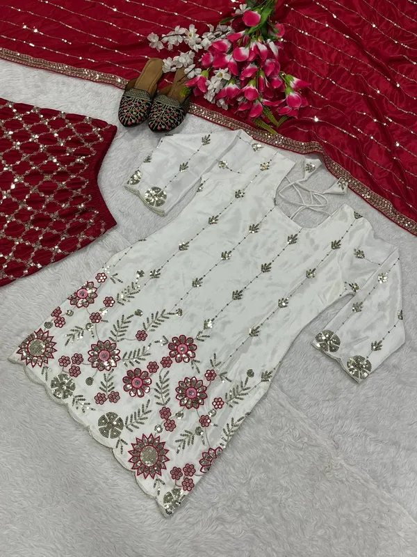 White_And_Maroon_Chinon_Silk_Sharara_Set_For_Women