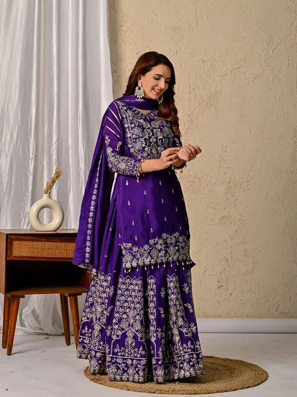 Purple_Chinon_Silk_Kurta_Sharara_Set_For_Women