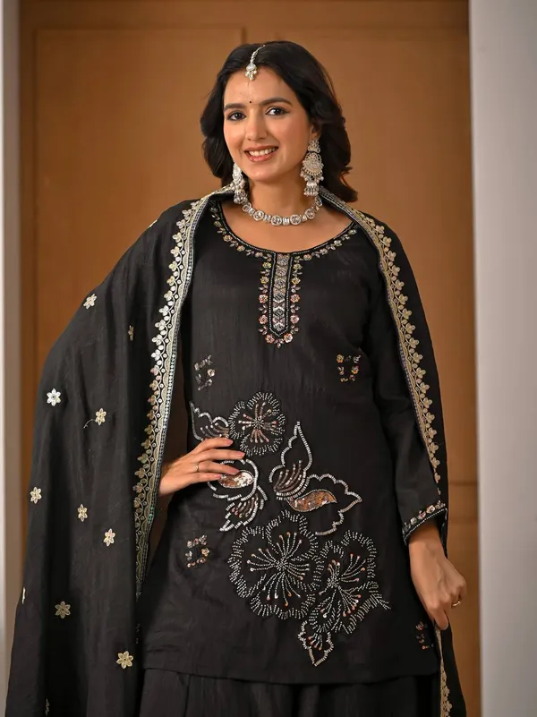 Black_Vichitra_Silk_Anarkali_Suit_Set_For_Women