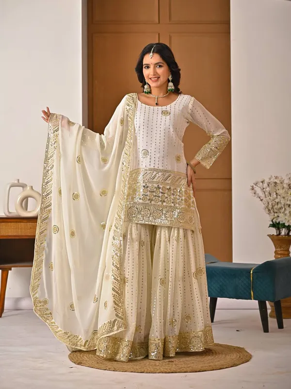 White_Faux_Georgette_Sharara_Set_For_Women