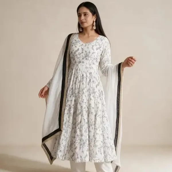 White_Vichitra_Silk_Anarkali_Dress_Set_For_Women