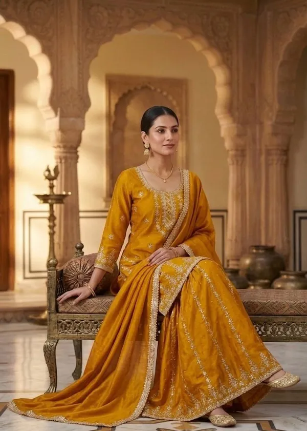 Mustard_Yellow_Chinon_Silk_Sharara_Set_For_Women
