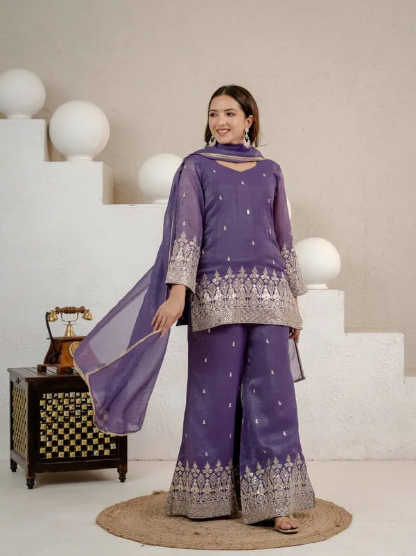 Purple_Crunchy_Silk_Suit_Set_For_Women