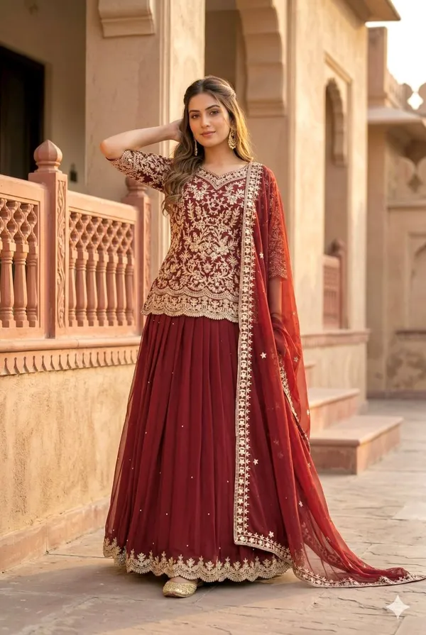 Maroon_Faux_Georgette_Lehenga_Choli_For_Women