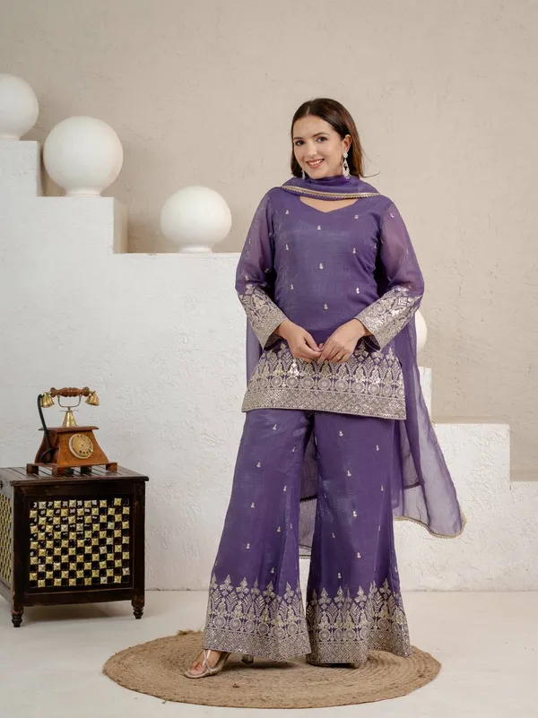 Purple_Crunchy_Silk_Suit_Set_For_Women