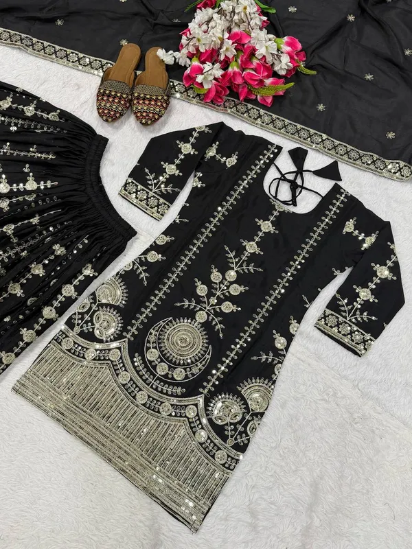 Black_Vichitra_Silk_Three_Piece_Set_For_Women