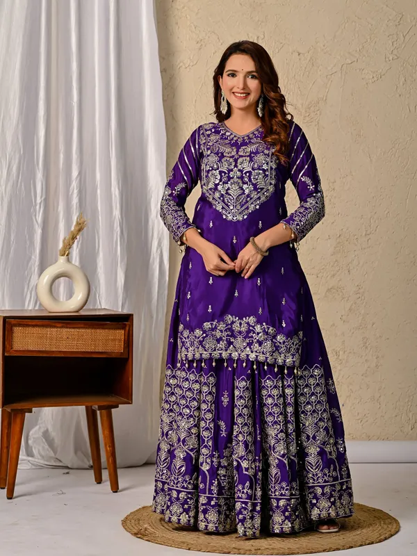 Purple_Chinon_Silk_Kurta_Sharara_Set_For_Women