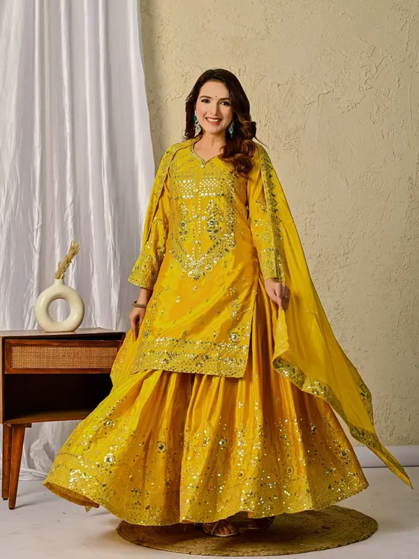 Yellow_Chinon_Silk_Kurta_Sharara_Set_For_Women