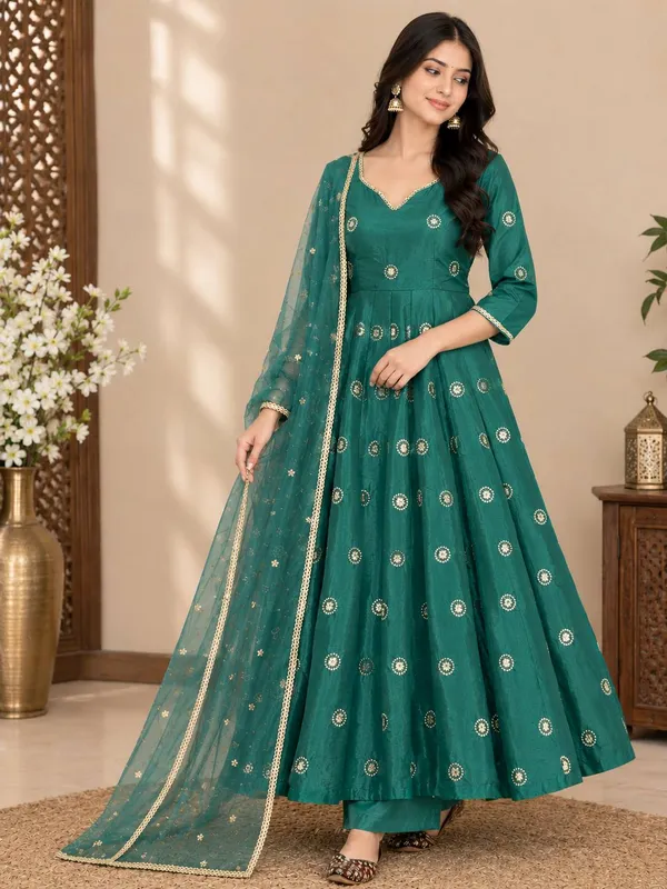 Green_Simar_Silk_Anarkali_Suit_Set_For_Women