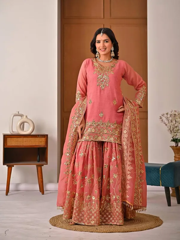 Orange_Crunchy_Silk_Sharara_Set_For_Women
