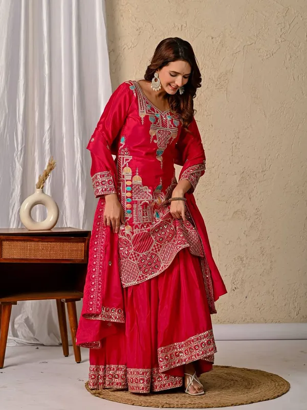 Red_Chinon_Silk_Sharara_Set_For_Women
