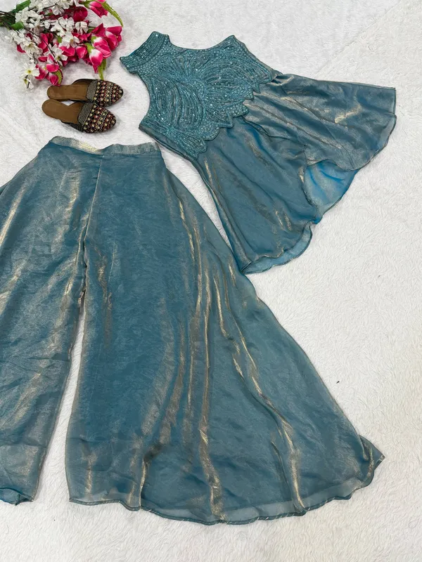 Teal_Fandy_Silk_Palazzo_Set_For_Women