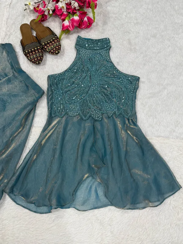 Teal_Fandy_Silk_Palazzo_Set_For_Women