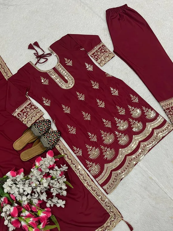 Maroon_Crepe_Suit_Set_For_Women