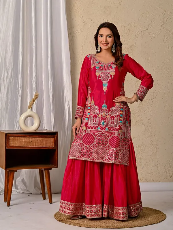 Red_Chinon_Silk_Sharara_Set_For_Women