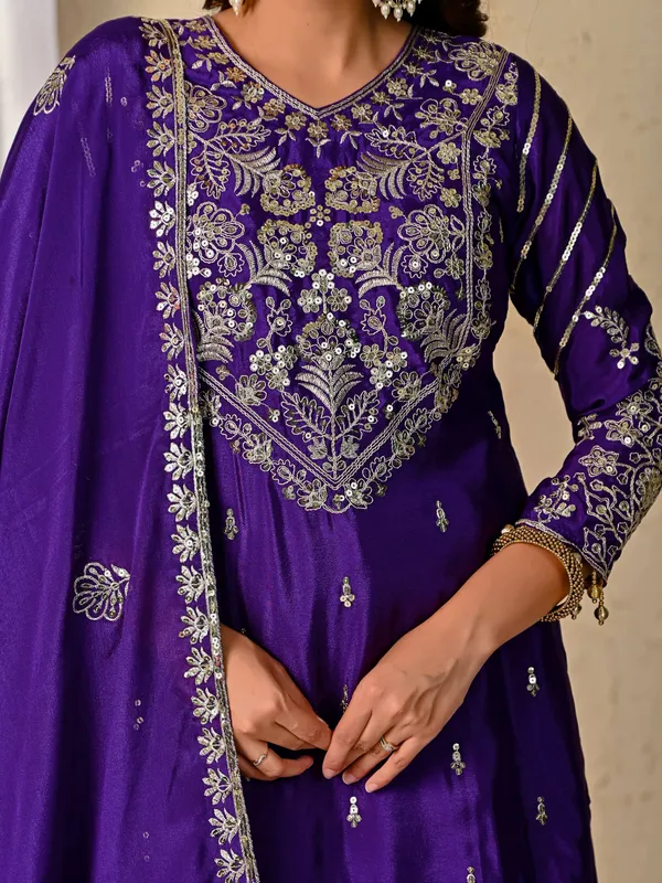 Purple_Chinon_Silk_Kurta_Sharara_Set_For_Women