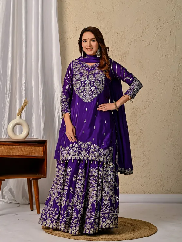Purple_Chinon_Silk_Kurta_Sharara_Set_For_Women