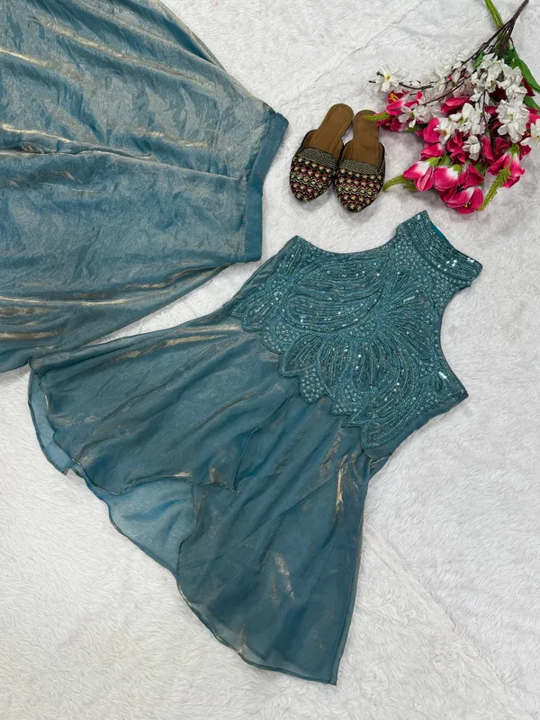 Teal_Fandy_Silk_Palazzo_Set_For_Women