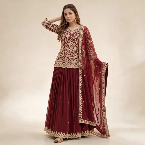 Maroon_Faux_Georgette_Lehenga_Choli_For_Women