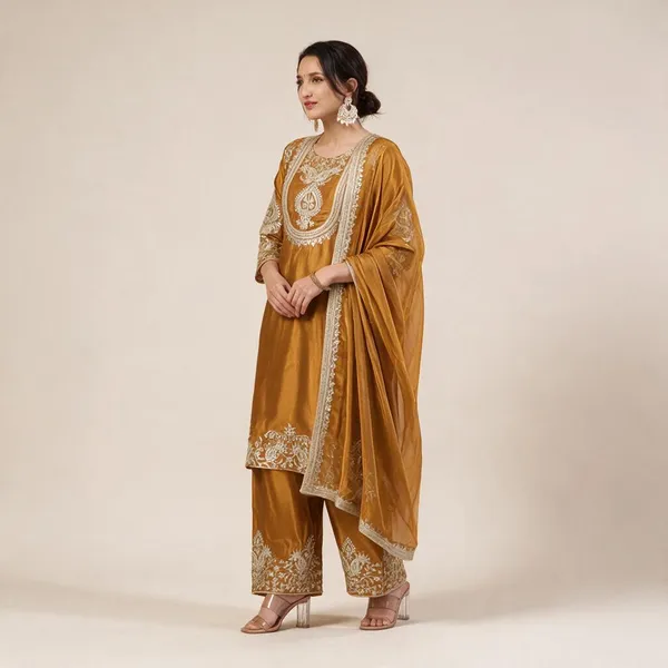 Mustard_Yellow_Chinon_Silk_Kurta_Set_For_Women