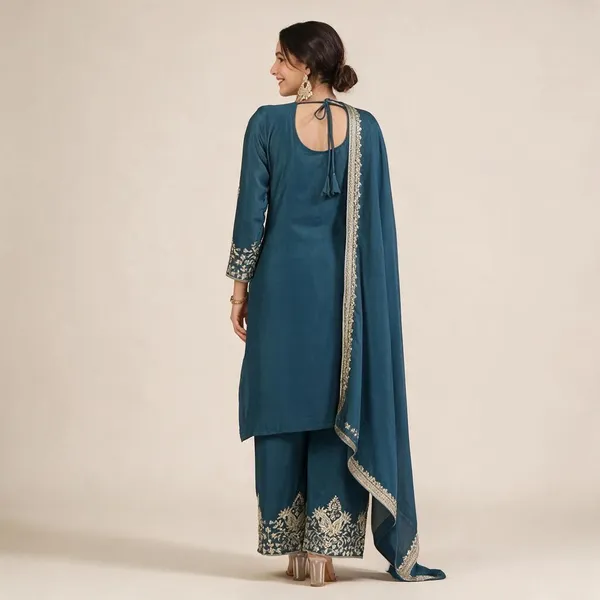 Blue_Chinon_Silk_Kurta_Set_For_Women