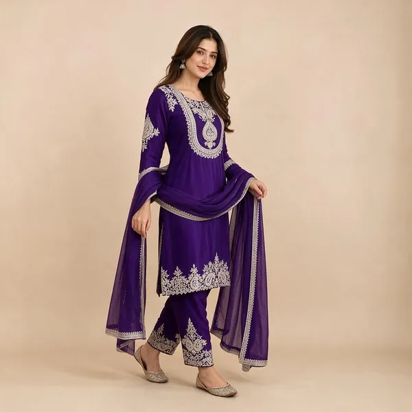 Violet_Chinon_Silk_Kurta_Set_For_Women