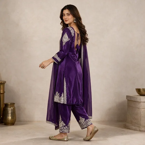 Violet_Chinon_Silk_Kurta_Set_For_Women