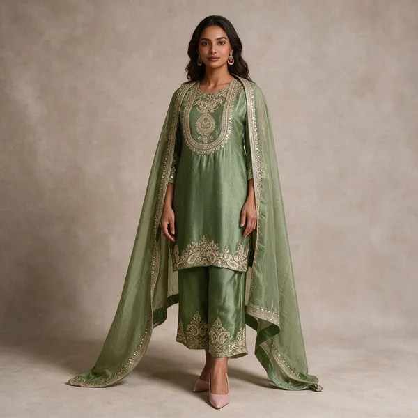 Green_Chinon_Silk_Kurta_Set_For_Women