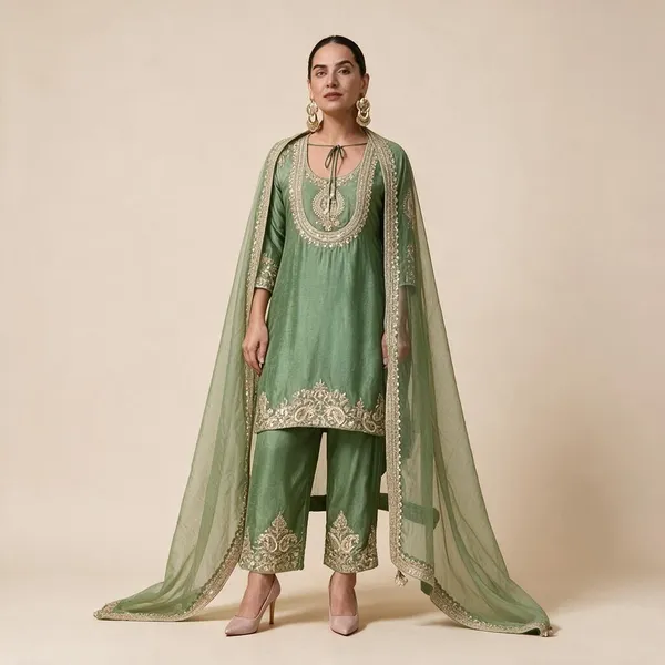 Green_Chinon_Silk_Kurta_Set_For_Women