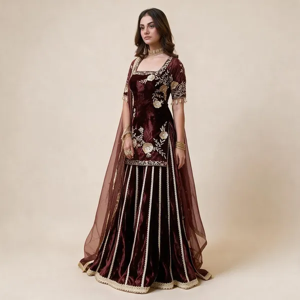 Brown_Viscose_Velvet_Sharara_Set_For_Women