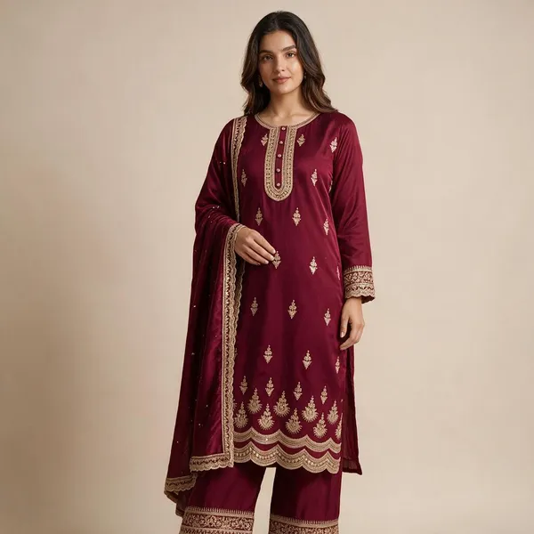Maroon_Crepe_Suit_Set_For_Women