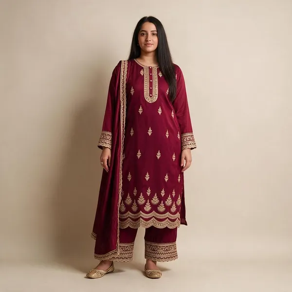 Maroon_Crepe_Suit_Set_For_Women